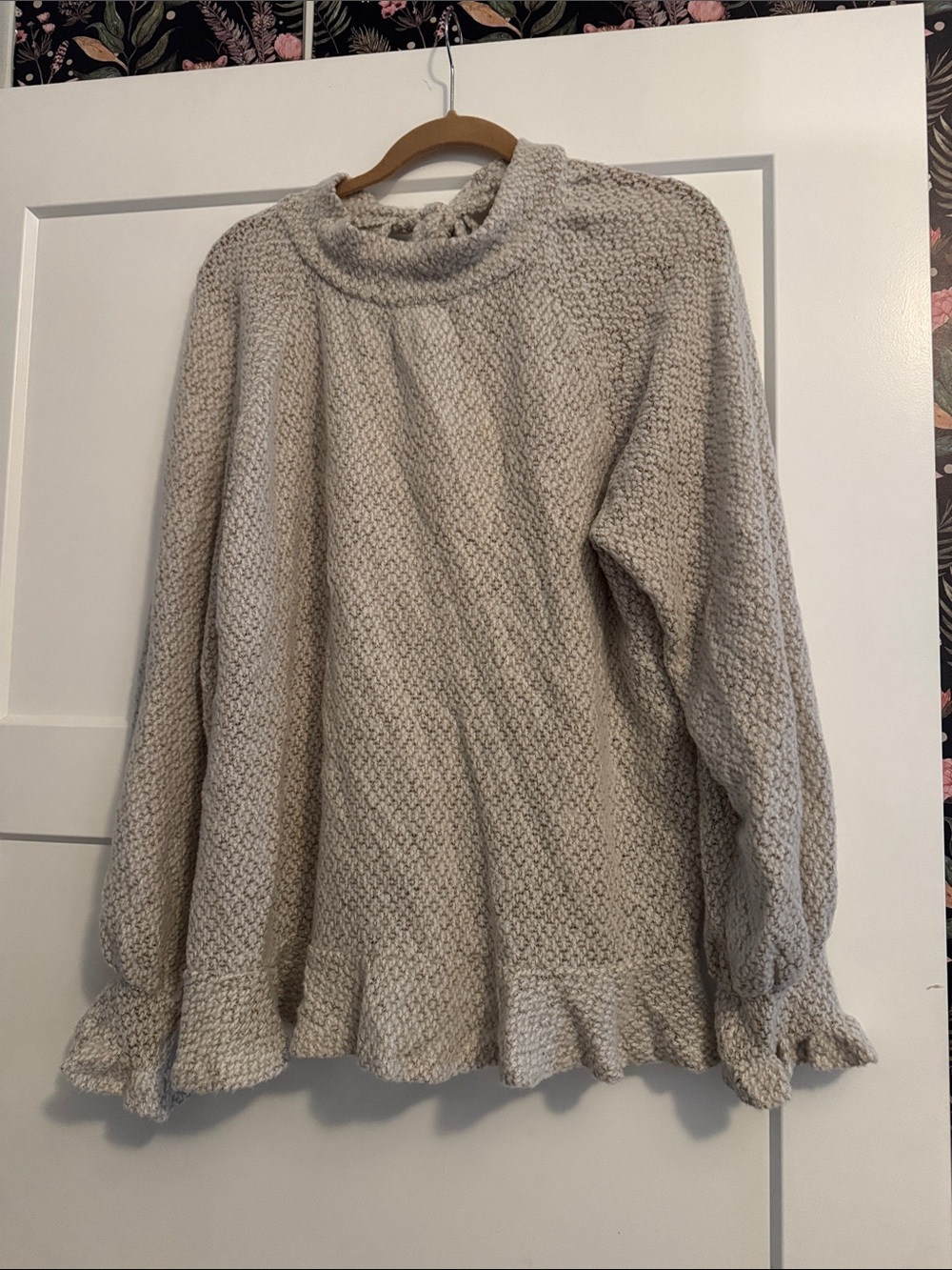 Impressions Cream Textured Ruffle-Hem Crew Sweater